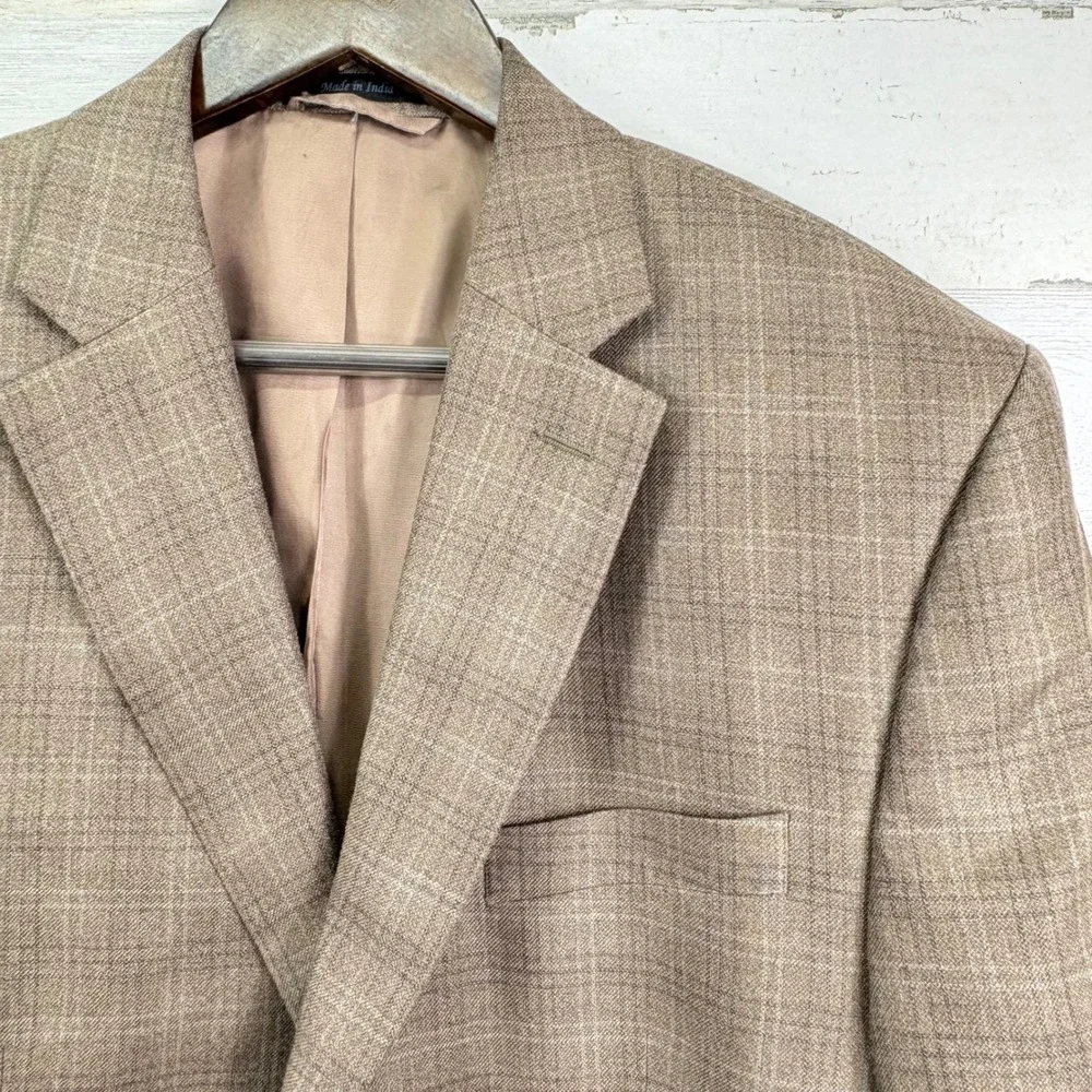 LAUREN Ralph Lauren Men's 42R Beige‎ Plaid Silk Wool Blazer Sport Coat Jacket